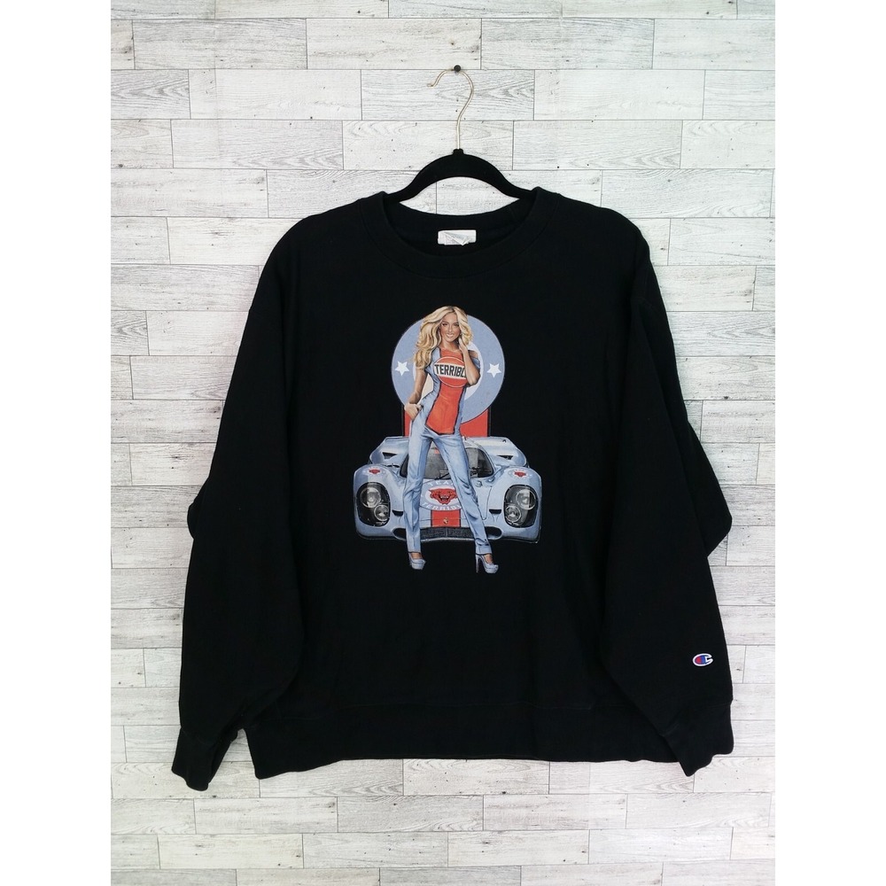 Vintage Champion Reverse Weave Black Terrible Racing Sweatshirt Model 2XL‎